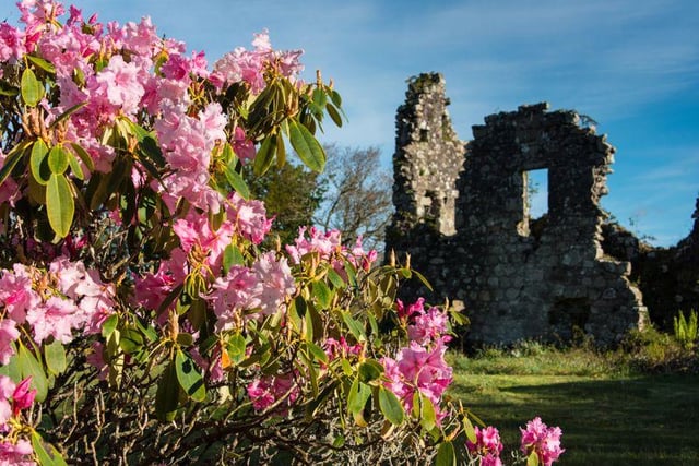 The ruins of a medieval 16th century castle sit on the estate.