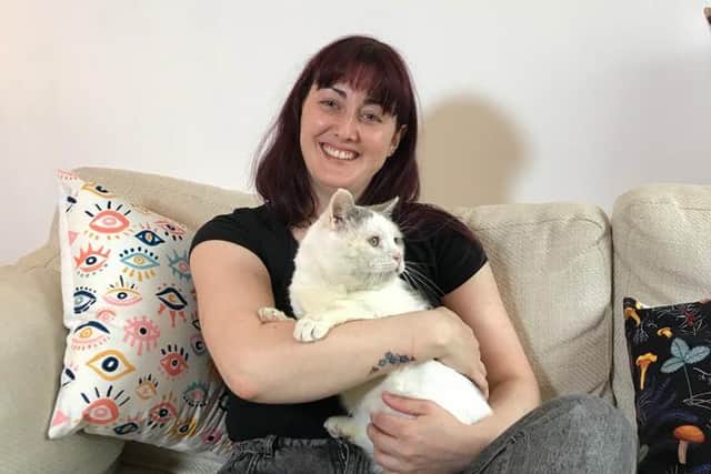Alison Smith with her rescue cat Albert.