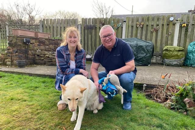 Honey with her new family, Linda Merrill and husband her John near Staveley in North Derbyshire.