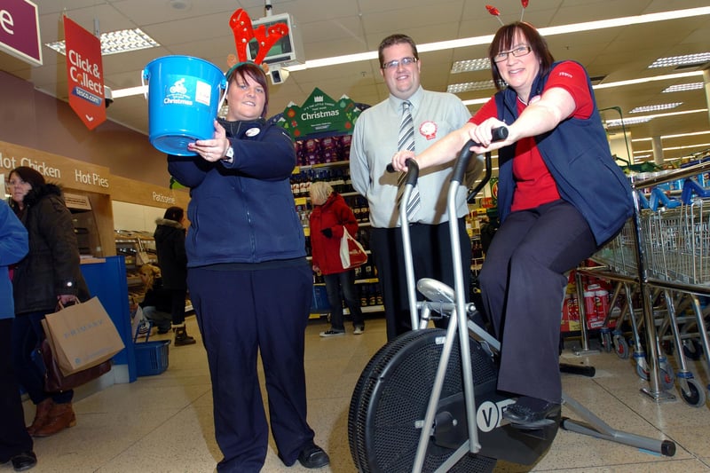 Staff at Tesco in The Bridges cycled the equivalent of the 2,200 miles to Lapland on exercise bikes for charity. Were you among the caring fundraisers 9 years ago?