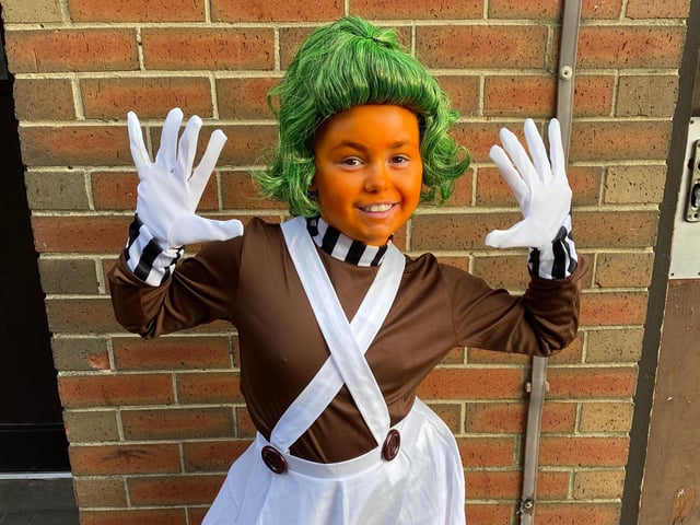 Maisie West age 9 from Fratton dressed as an Oompa Loompa from Charlie and the Chocolate Factory for World Book Day.