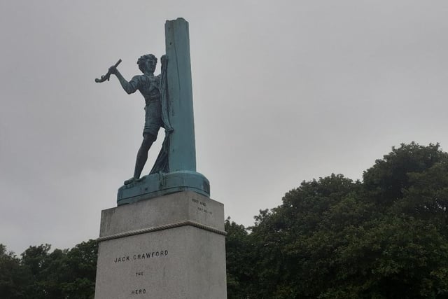 In Mowbray Park this statue depicts Navy Sailor Jack Crawford who was known for his heroics at the 1797 Battle of Camperdown when he climbed the mast to raise a flag to refuse surrender despite heavy gunfire. He lived until 1831.