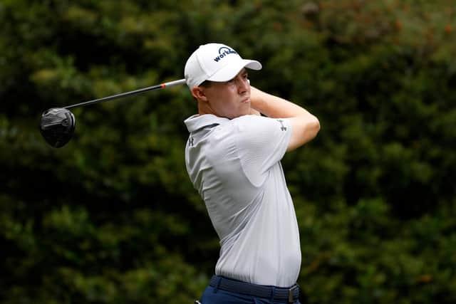 Matt Fitzpatrick plays his shot from the seventh tee during the third round of the Masters.