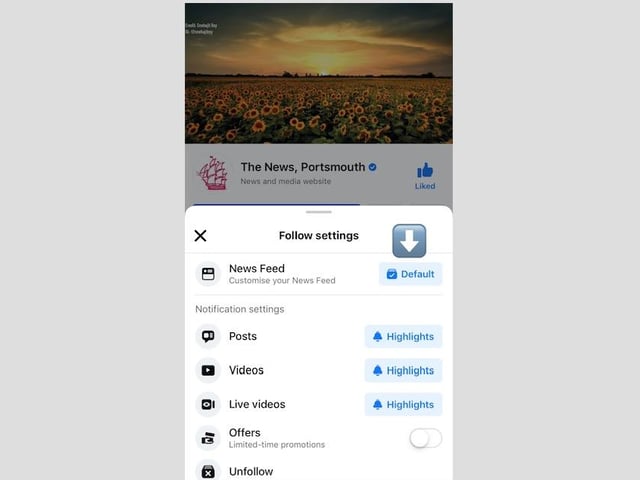Now you're in your settings, tap where it says 'default' next to News Feed. Select favourite, and this will ensure The News' posts are prioritised on your Facebook timeline.