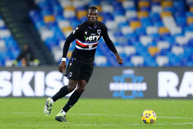 Omar Colley of UC Sampdoria controls the ball during the Serie A match between SSC Napoli and UC Sampdoria at Stadio Diego Armando Maradona on December 13, 2020 in Naples, Italy. (Photo by Matteo Ciambelli/DeFodi Images via Getty Images)