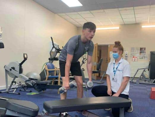 Sixteen-year-old Ethan Bruce back at the gym after suffering a stroke