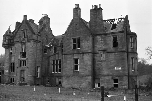 New Gala House had fallen into a bad state of repair and was later demolished. The mansion house had been used as a school during World War II by St Trinnean's, the model for St Trinian's. Picture taken February 1985.