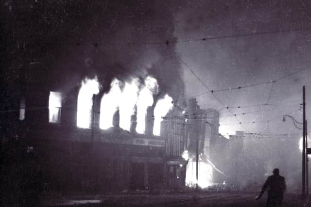 Redgates Toy Shop, Moorhead, Sheffield, burns during the Blitz
