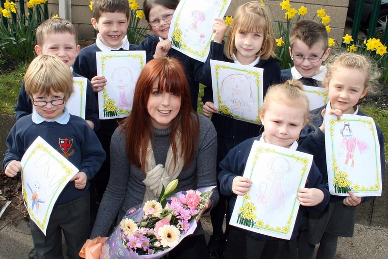 Pupils at Ripley St John's School draw up designs for a Mother's Day competition run by Polka Dot florists. But can you remember what year it was?