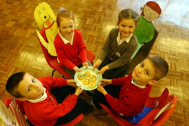 It's teatime at the Monkton Infants School party in 2005 and special biscuits were on the menu.