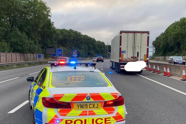 A lorry driver was arrested after being found to be nearly three times over the drink drive limit when he was stopped by the police on the M1 near Meadowhall, Sheffield