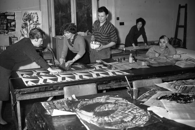 Students busy at fabric printing at Sunderland College of Art in November 1960. Were you a student there?