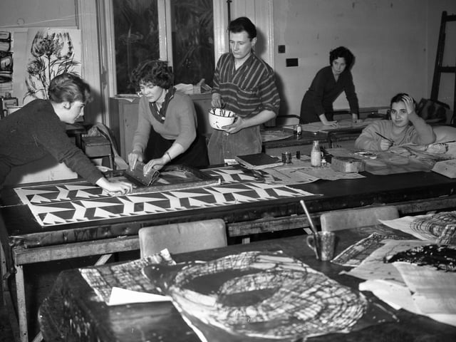Students busy at fabric printing at Sunderland College of Art in November 1960. Were you a student there?