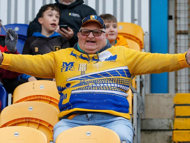 Stags fans at the One Call stadium for the match against Salford City.