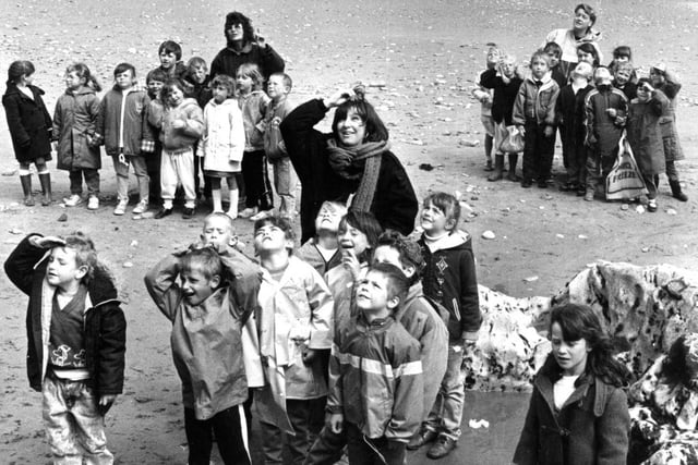 Pupils from Hedworthfield Junior School enjoying a field trip to Marsden Bay, to study local bird and wildlife. Remember this from 31 years ago?