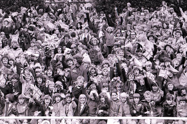 Crowns turned out in force to see Queen Elizabeth and the Duke of Edinburgh at Hillsborough Park, Sheffield, July 12, 1977