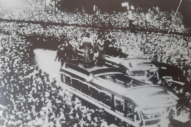 Crowds packed Town Hall Square in 1935, when Sheffield Wednesday brought the FA Cup back to the city