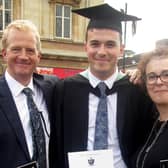 Jack Ritchie at his graduation with his parents Charles and Liz Ritchie. His parents have attacked gambling companies and the Government following the conclusion of an inquest, held at Sheffield Town Hall, into the death of their 24-year-old son, in Vietnam in November 2017 (pic: Family Handout/PA Wire)