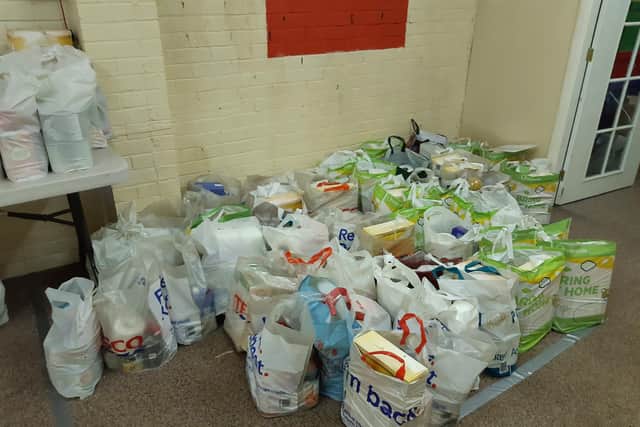 Food parcels ready to be collected.