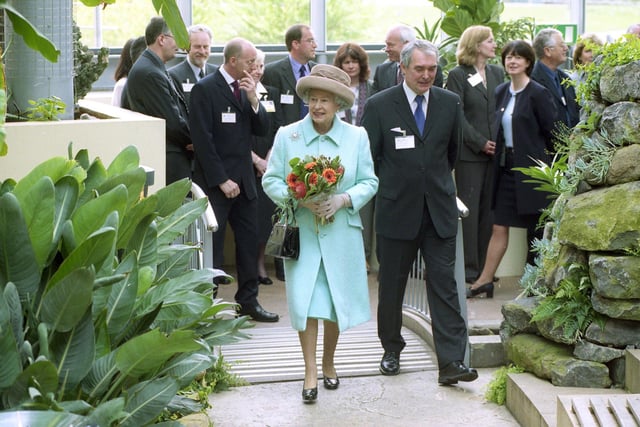 Queen Elizabeth II at the opening of Sunderland's Winter Gardens in 2002.