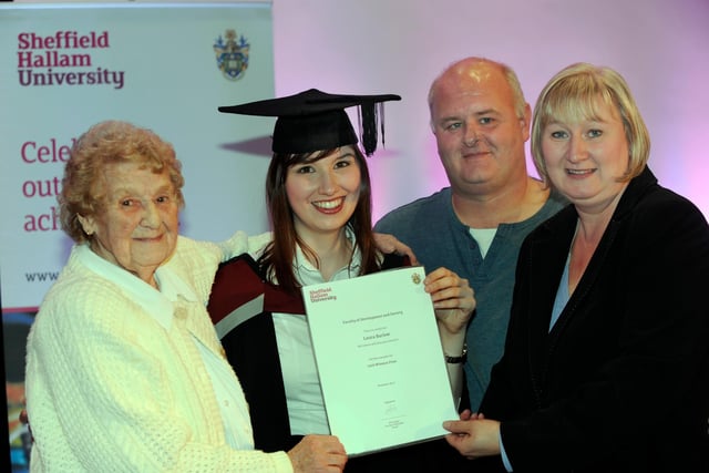 Pictured in 2012 was Laura Brown, from Beighton, Winner of The Lord Winston Prize, at Sheffield Hallam University Graduation Service.Laura with her Mum & Dad Alison & Gary and Grandma Pat
