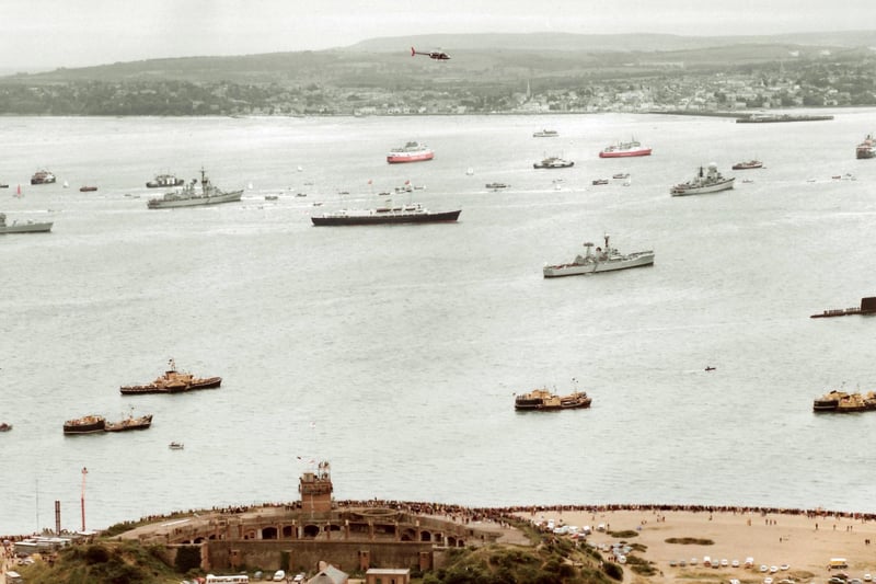 Jubilee Fleet Review over Fort Gilkicker. HMY Britannia passing through the lines. Photo: Captain Walwyn collection.