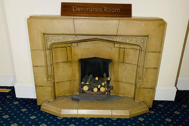 A fireplace in the Devonshire Room.