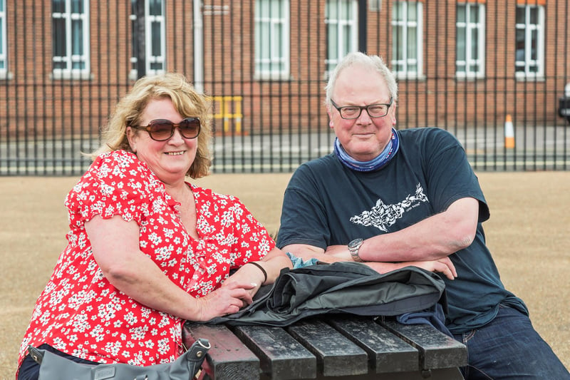 Bini McCall (58) and Chris Grinstead (58) travelled from Brighton to visit the Historic Dockyard on the the first weekend after lockdown restrictions were lifted. Picture: Mike Cooter (220521)