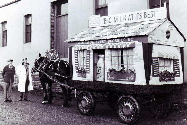 Brightside and Carbrook's decorated horse drawn milk float at Darnall Medical Show,  Easter Monday, April 15, 1963