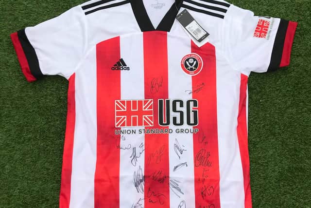 A signed Sheffield United jersey that has been put up for a bid.