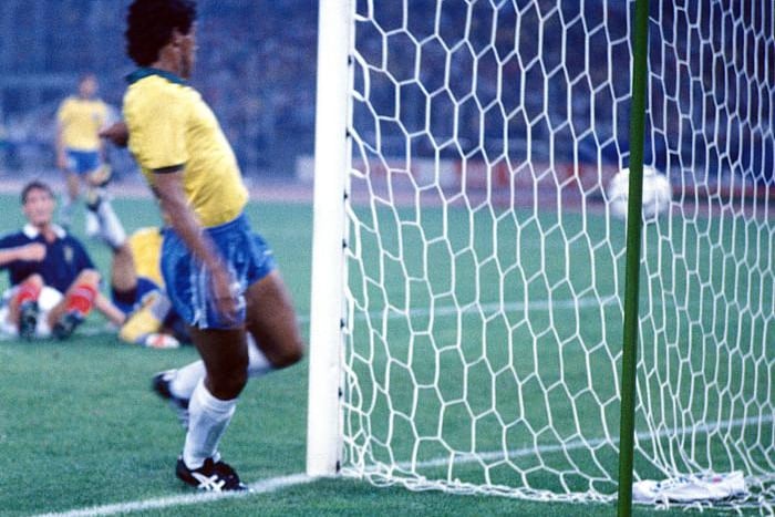Scotland needed a draw and with ten minutes to play it was 0-0 in Turin against Brazil... but Mueller squeezed a late winner by Jim Leighton to send Andy Roxburgh's team home.