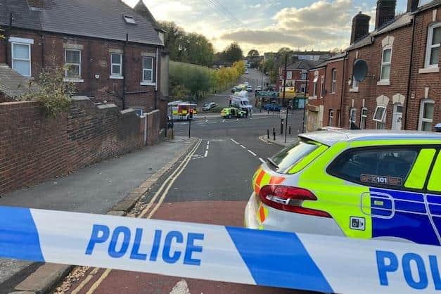 Pictured is the junction near Catherine Road and Catherine Street, off Burngreave Road, Sheffield, where police cordoned off a large part of the neighbourhood during an incident.