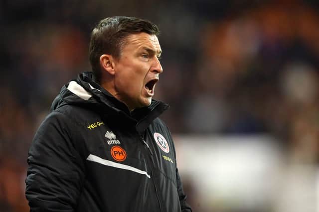 Sheffield United manager Paul Heckingbottom on the touchline during the Sky Bet Championship match at Bloomfield Road, Blackpool: Tim Markland/PA Wire.