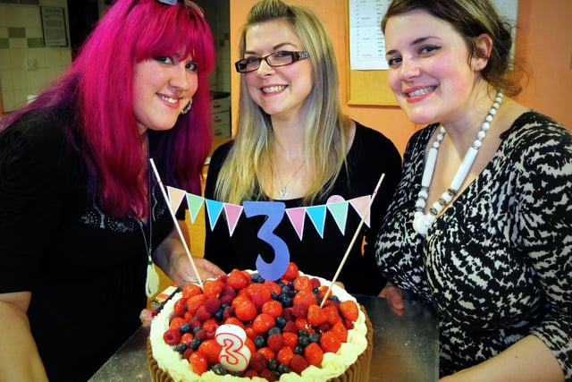 Seven Hills WI celebrated its third birthday in 2012 committee members Laura Bainbridge and Kirsty Bowen with Seven Hills WI Treasurer, Vicky Porteous (centre)