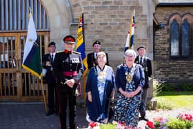 Christ Church Hackenthorpe  l-R Deputy Lieutenant of South yorkshire Colonel Nick Williams,Consort councillor Satur, the Lord Mayor Sioned-Mair Richards.