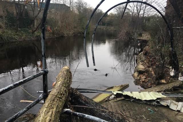 The flood-damaged section of the Five Weirs Walk footpath and cycle route in Sheffield (pic: John Kirkwood/Sustrans)