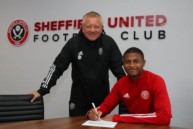 Blades boss Chris Wilder welcomes new signing Rhian Brewster to Sheffield United after joining from Liverpool. Photo: Simon Bellis/Sportimage