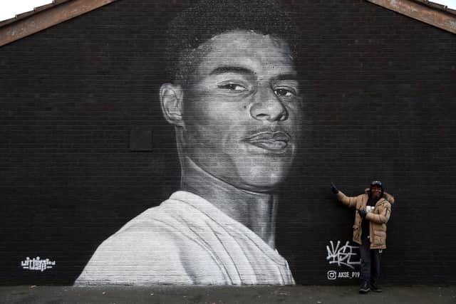A mural of  Manchester United striker Marcus Rashford, who has won widespread praise for his role in highlighting the issue of child food poverty (photo: Barrington Coombs/PA Wire)