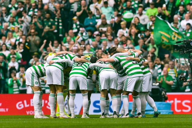 Celtic Huddle before bringing the curtain down on a title-winning season 2021-22 against Motherwell