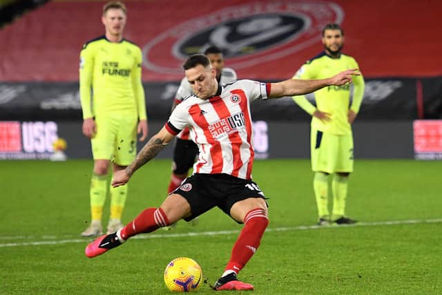 Sheffield United's Billy Sharp scores his side's winning goal of the from the penalty spot during the Premier League match against Newcastle United at Bramall Lane