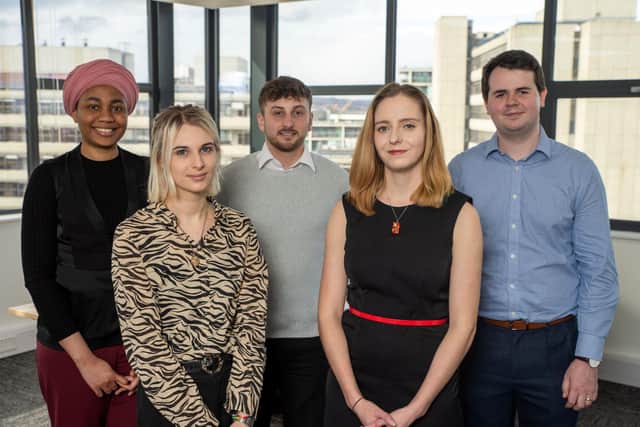 Sheffield accountancy Moore Insight wanted two graduates but ended up hiring five through the RISE scheme. From left: Mercy Ubani, Isobel Cox, Nick Daly, Hellen Colls and Thomas Walsh.