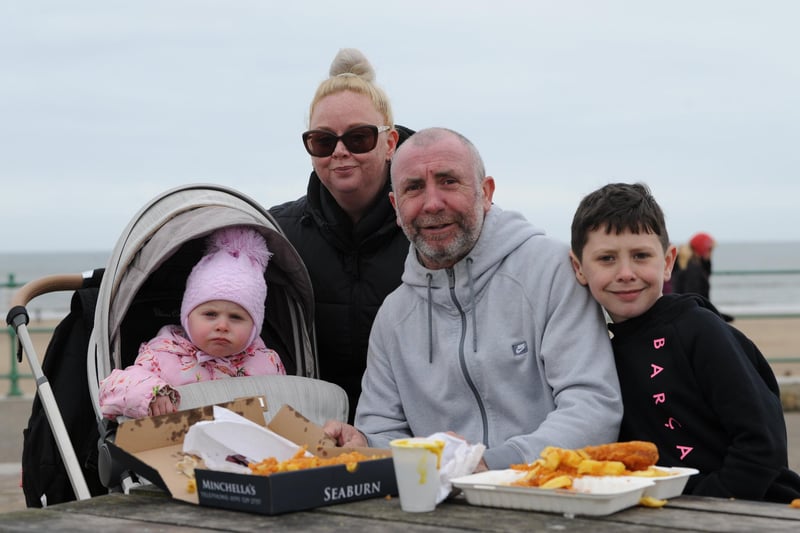 Aimee and Michael Cleaver with children Ayva and Daniel, enjoying fish and chips in Seaburn.