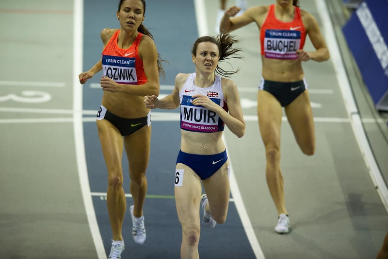 Laura Muir running in the woman’s 800m, during the 2016 Glasgow Indoor Grand Prix, which was held in the Emirates Arena, Glasgow. After a successful bid process, the Emirates Arena will hold the 2024 World Athletics Indoor Championships.