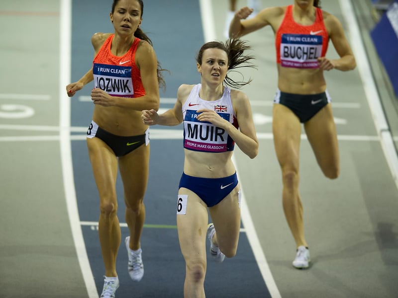 Laura Muir running in the woman’s 800m, during the 2016 Glasgow Indoor Grand Prix, which was held in the Emirates Arena, Glasgow. After a successful bid process, the Emirates Arena will hold the 2024 World Athletics Indoor Championships.
