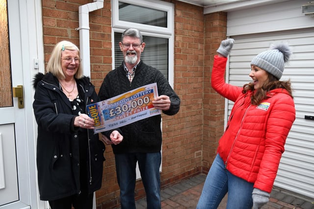 Hazel McCombe, pictured left with husband David, celebrated Christmas early when she and six of her Hartlepool neighbours shared a £210,000 People's Postcode Lottery win.