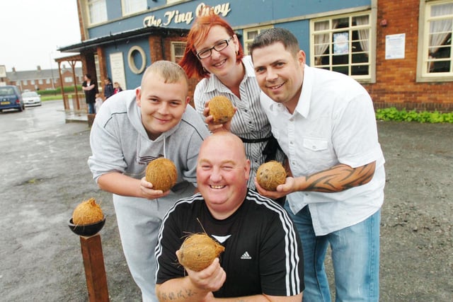A flashback to 2008 where John Deers, Susan Stead, Stephen Stead and Darren Roberts were getting ready for a fundraising event at the King Oswy pub.