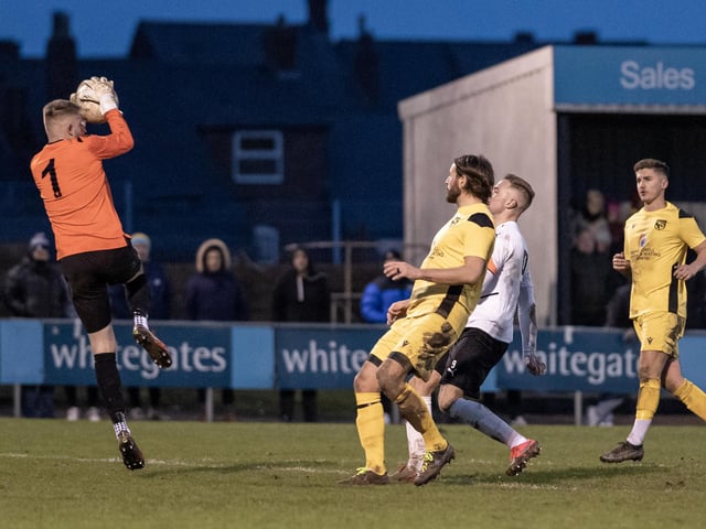 Action from Heanor Town v Selston at the Town Ground on Monday.