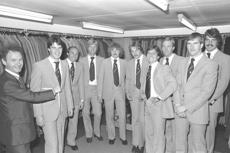New suits from Caslaws. That was the occasion for these Sunderland players as they were kitted out in August 1980.