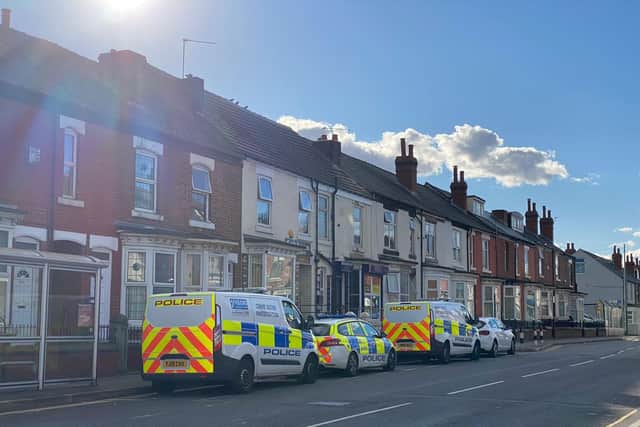 Police vehicles on Staniforth Road, Darnall.