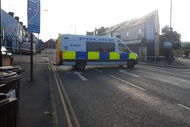 A police cordon in place on Abbeydale Road, Sheffield, following unconfirmed reports of a shooting
